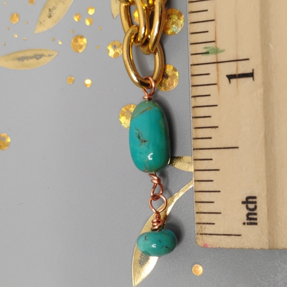 Genuine Kingman turquoise gold link chain necklace - Picture 7 of 9